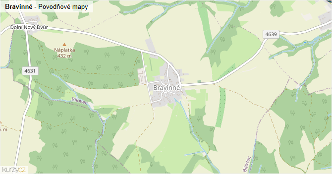 Bravinné - záplavové mapy stoleté vody