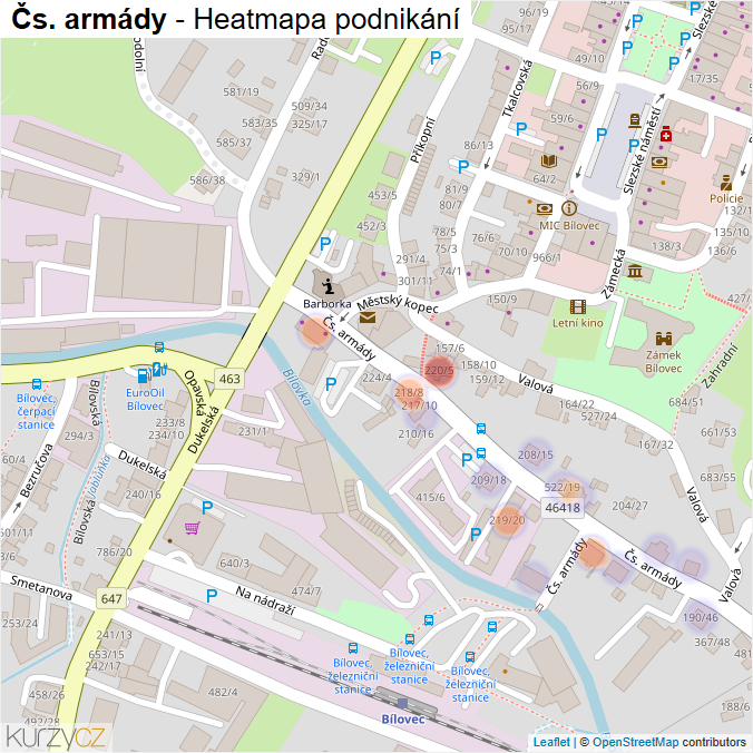Mapa Čs. armády - Firmy v ulici.