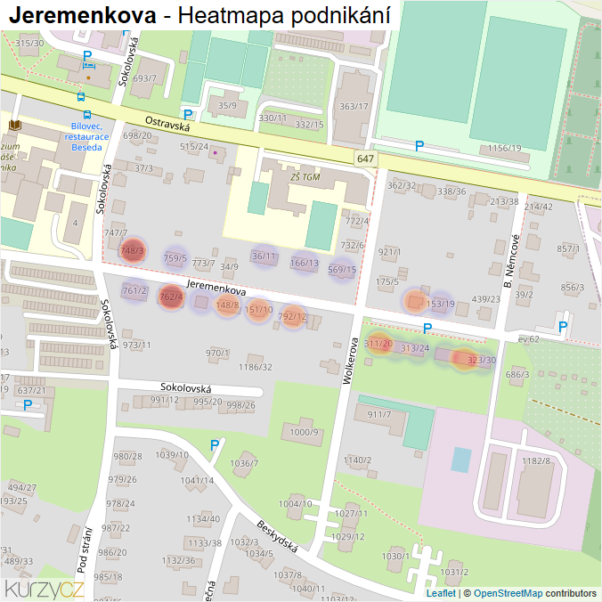 Mapa Jeremenkova - Firmy v ulici.