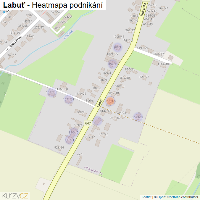 Mapa Labuť - Firmy v ulici.
