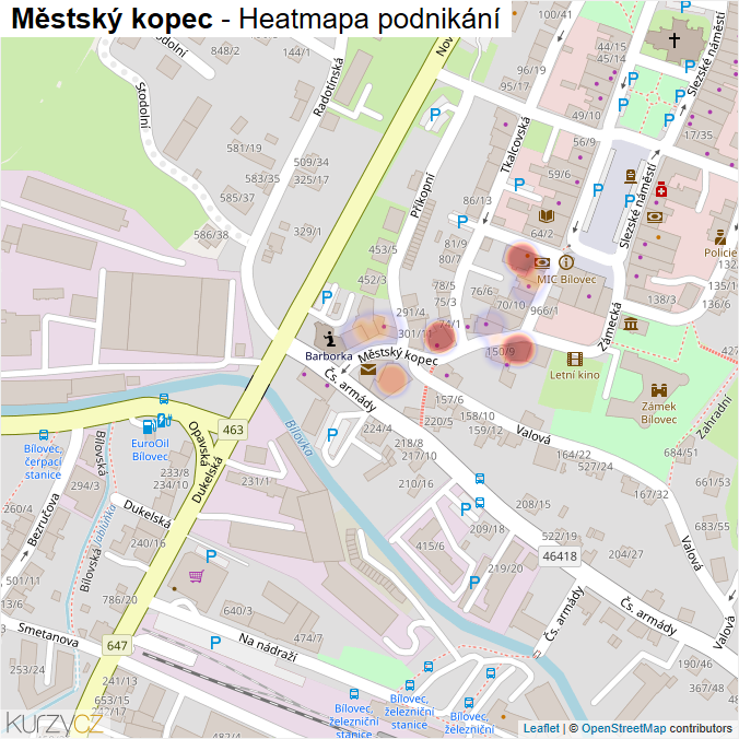 Mapa Městský kopec - Firmy v ulici.