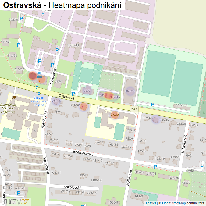 Mapa Ostravská - Firmy v ulici.