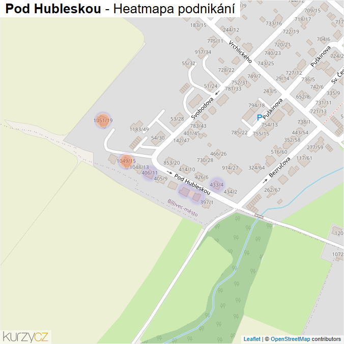 Mapa Pod Hubleskou - Firmy v ulici.