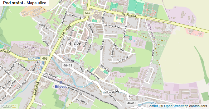 Pod strání - mapa ulice