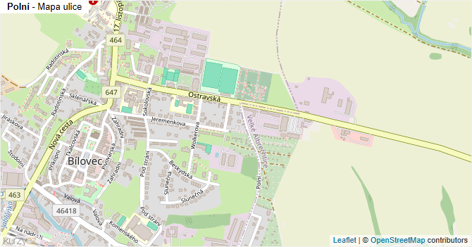 Polní - mapa ulice