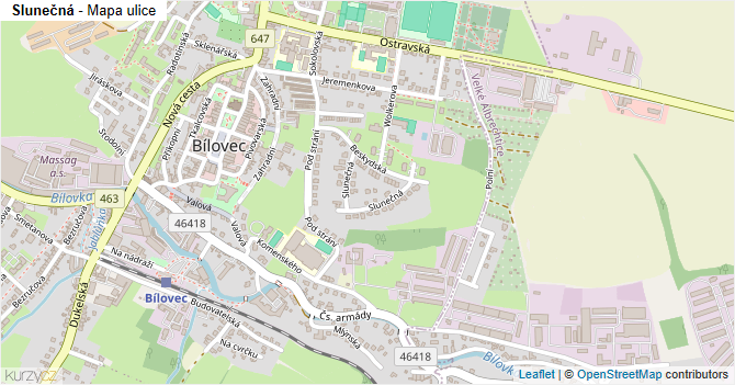 Slunečná - mapa ulice