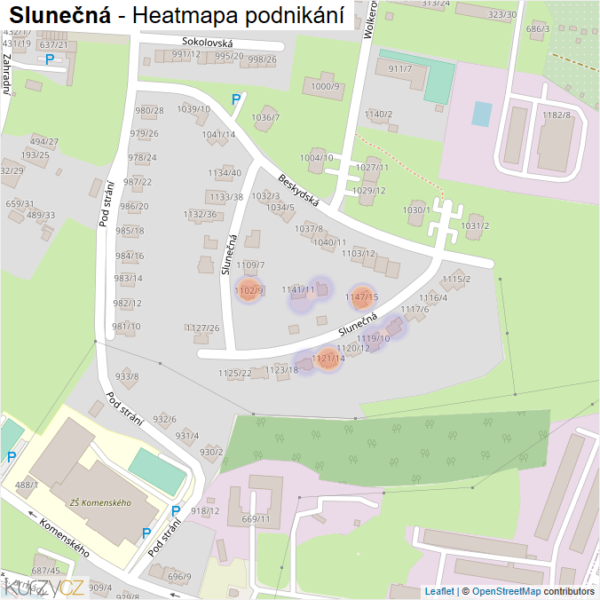 Mapa Slunečná - Firmy v ulici.