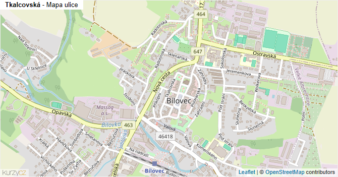 Tkalcovská - mapa ulice