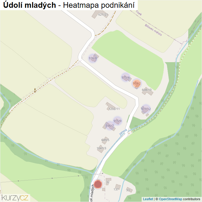 Mapa Údolí mladých - Firmy v ulici.