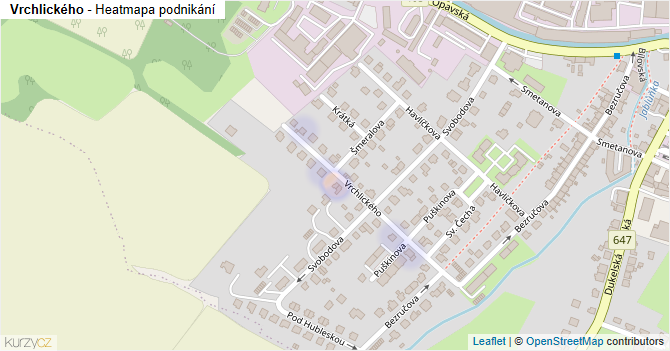 Vrchlického - mapa podnikání