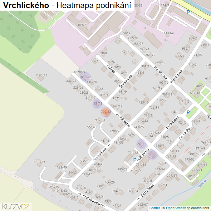 Mapa Vrchlického - Firmy v ulici.