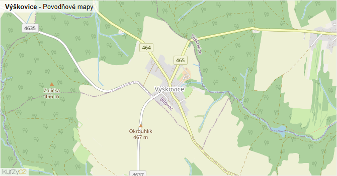 Výškovice - záplavové mapy stoleté vody