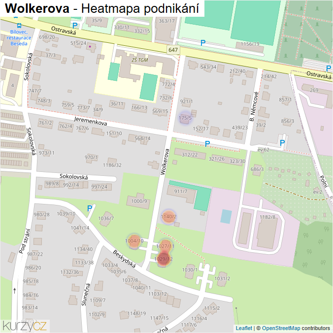 Mapa Wolkerova - Firmy v ulici.