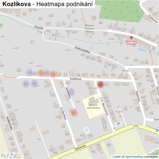 Mapa Kozlíkova - Firmy v ulici.