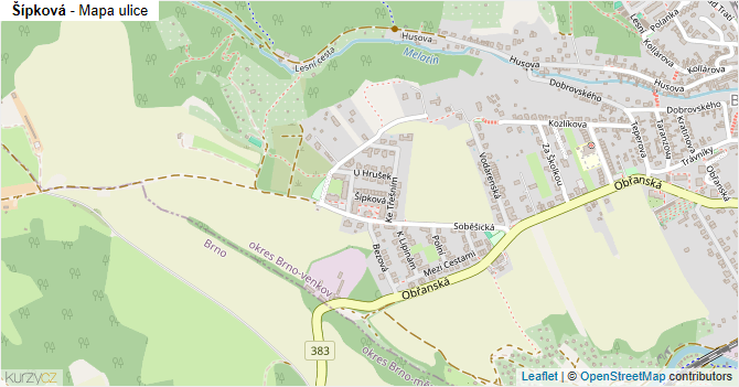 Šípková - mapa ulice