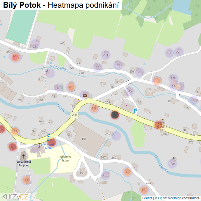 Mapa Bílý Potok - Firmy v části obce.