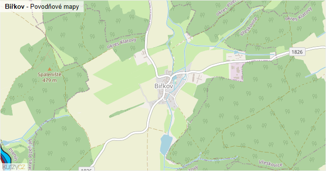 Biřkov - záplavové mapy stoleté vody