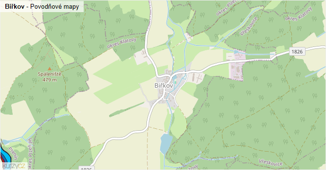 Biřkov - záplavové mapy stoleté vody