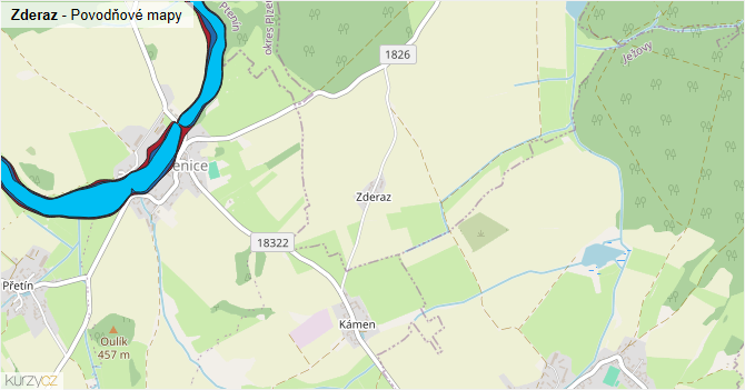 Zderaz - záplavové mapy stoleté vody
