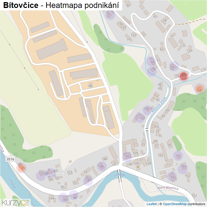 Mapa Bítovčice - Firmy v části obce.