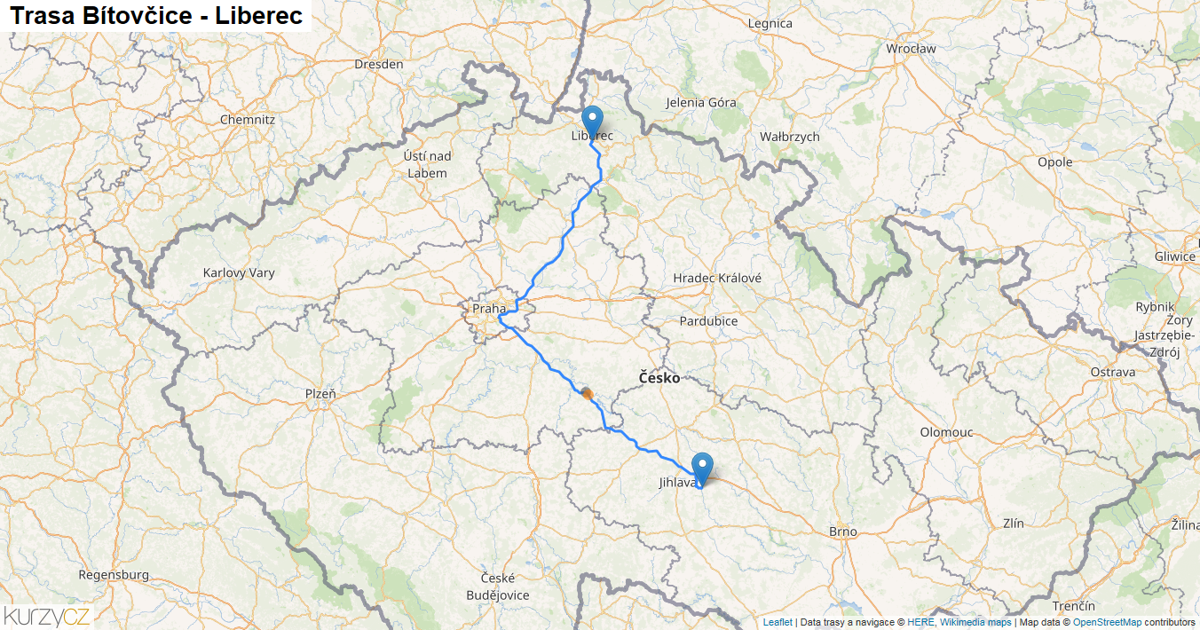 Bítovčice-Liberec, mapa trasy