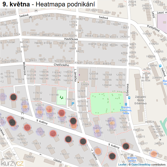 Mapa 9. května - Firmy v ulici.