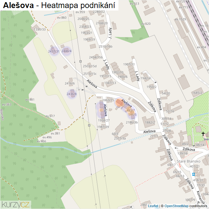 Mapa Alešova - Firmy v ulici.