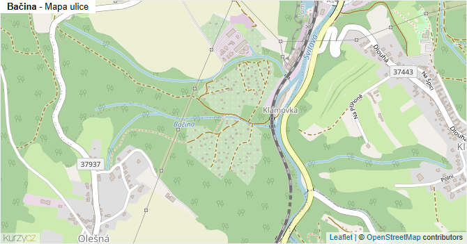Bačina - mapa ulice