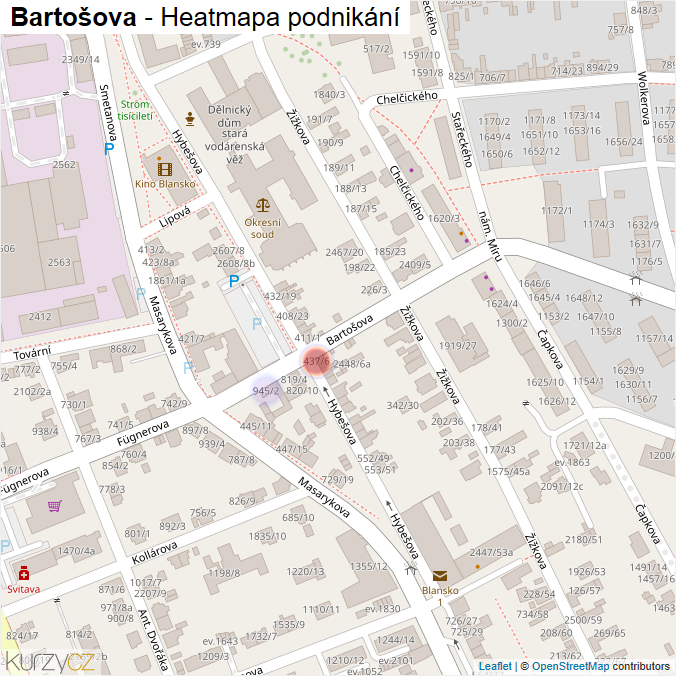 Mapa Bartošova - Firmy v ulici.