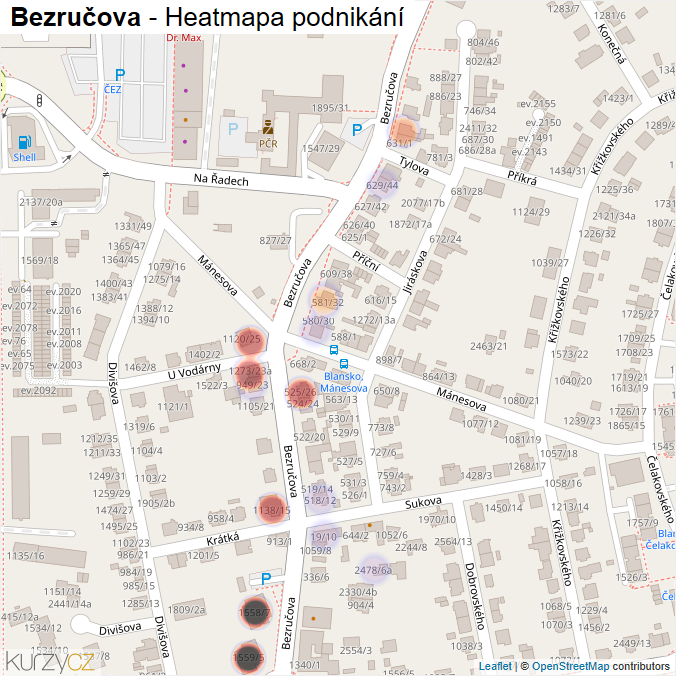 Mapa Bezručova - Firmy v ulici.
