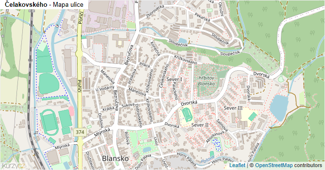 Čelakovského - mapa ulice