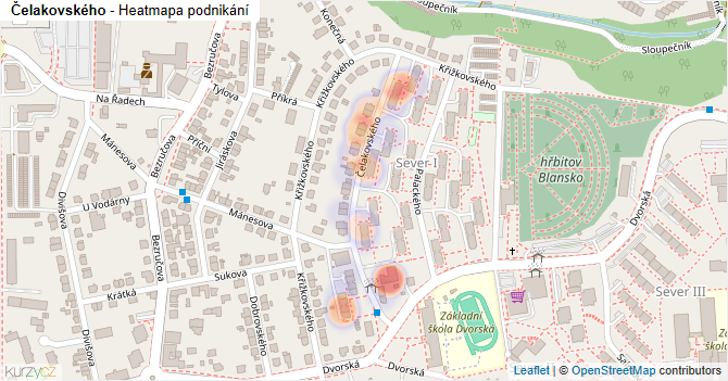 Čelakovského - mapa podnikání