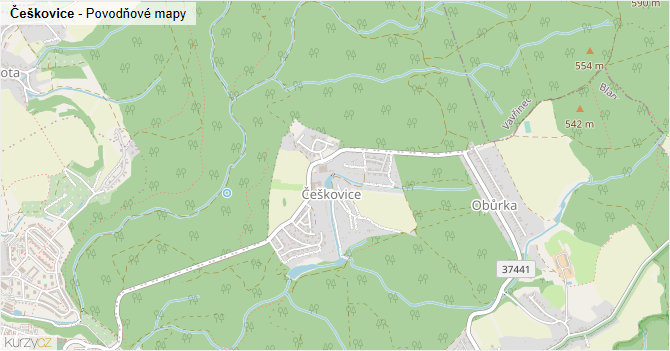 Češkovice - záplavové mapy stoleté vody
