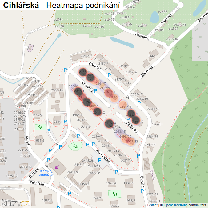 Mapa Cihlářská - Firmy v ulici.