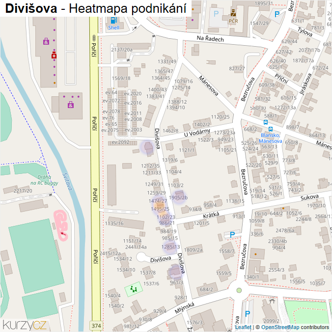 Mapa Divišova - Firmy v ulici.