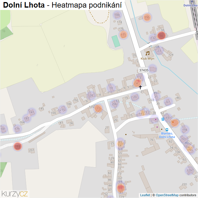 Mapa Dolní Lhota - Firmy v části obce.