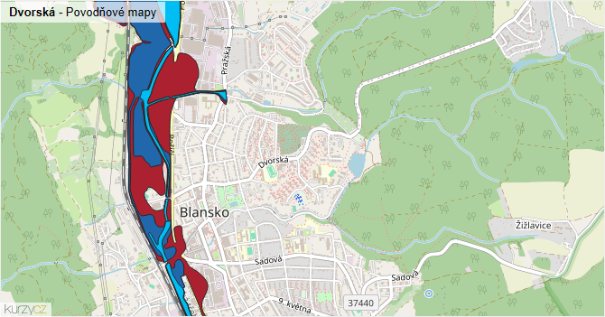 Dvorská - záplavové mapy stoleté vody