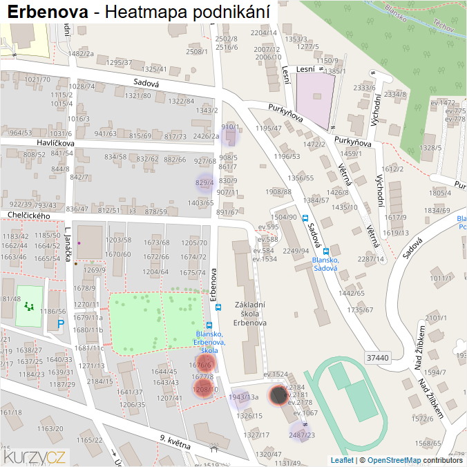 Mapa Erbenova - Firmy v ulici.