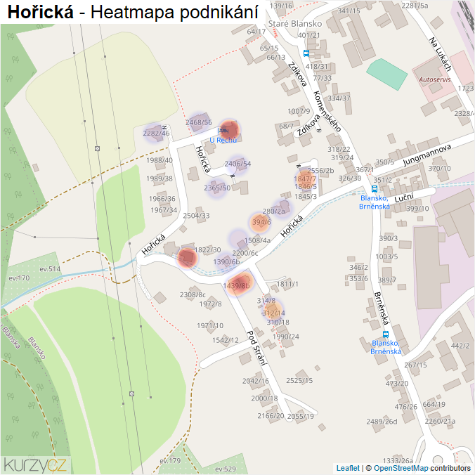 Mapa Hořická - Firmy v ulici.