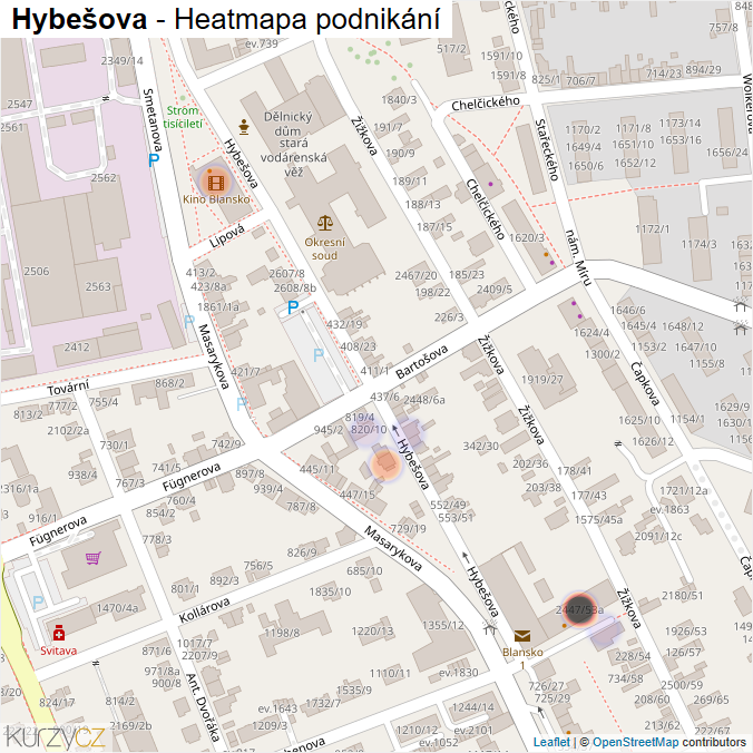 Mapa Hybešova - Firmy v ulici.