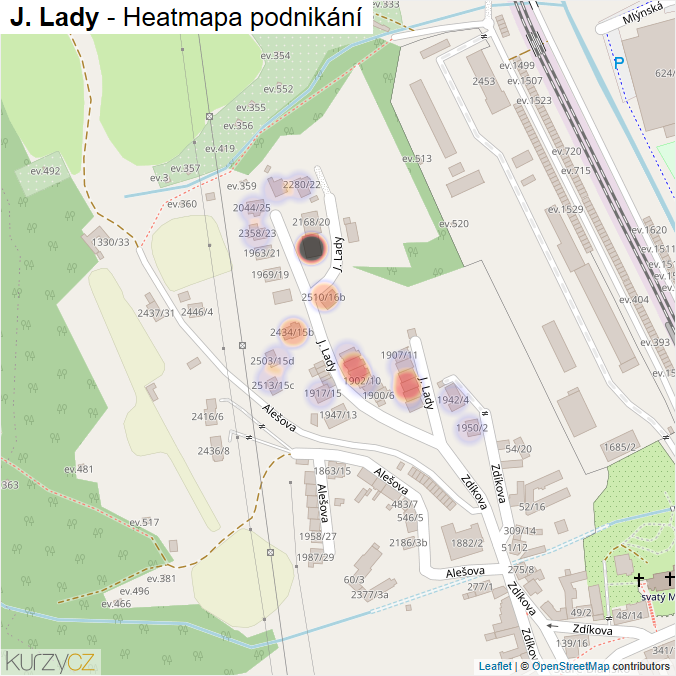 Mapa J. Lady - Firmy v ulici.