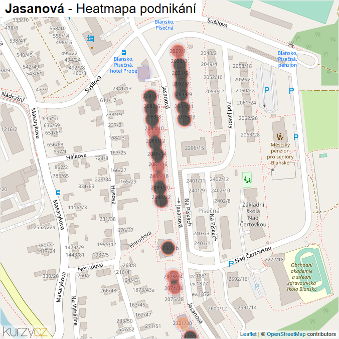 Mapa Jasanová - Firmy v ulici.