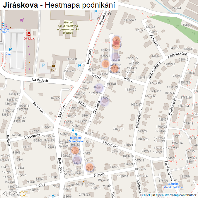 Mapa Jiráskova - Firmy v ulici.