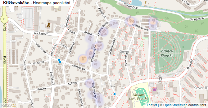 Křižkovského - mapa podnikání