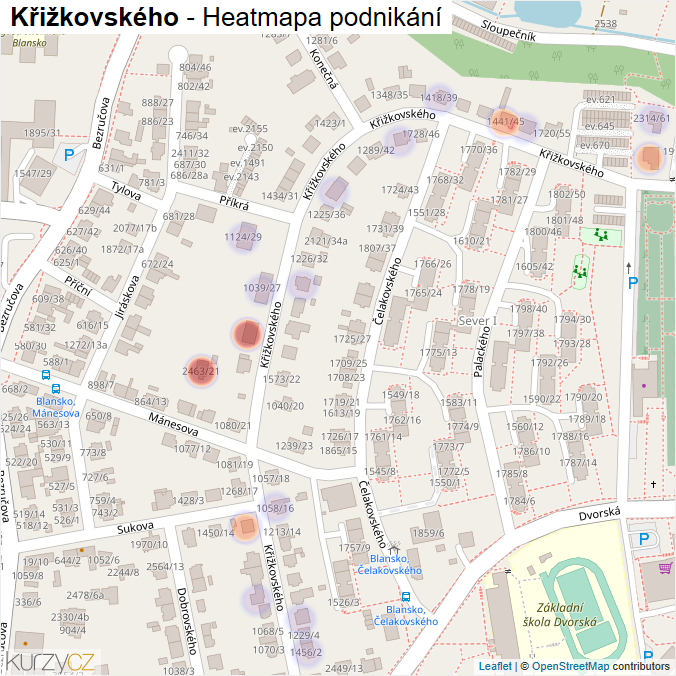 Mapa Křižkovského - Firmy v ulici.
