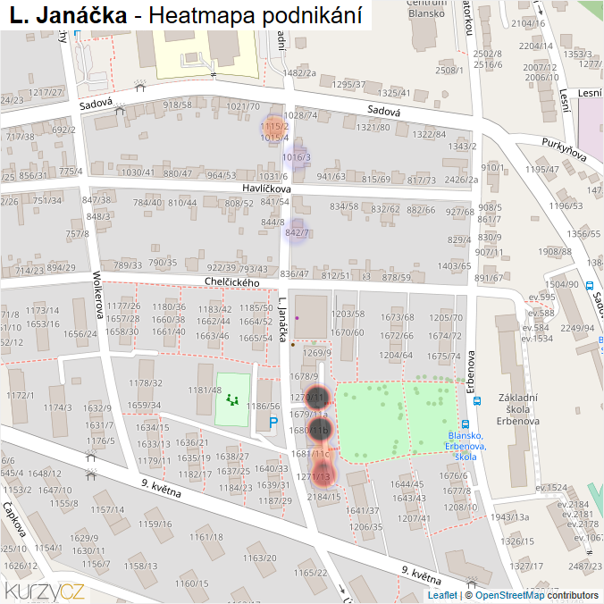 Mapa L. Janáčka - Firmy v ulici.