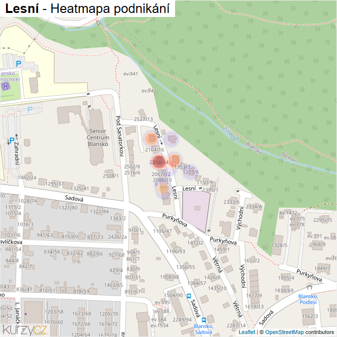 Mapa Lesní - Firmy v ulici.