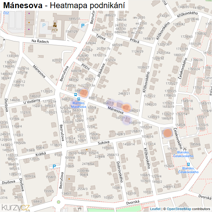 Mapa Mánesova - Firmy v ulici.