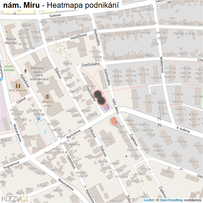 Mapa nám. Míru - Firmy v ulici.