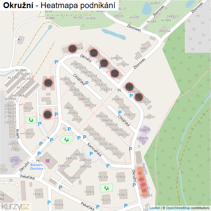 Mapa Okružní - Firmy v ulici.